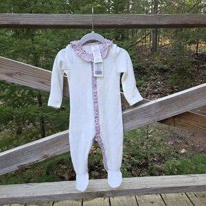 Boden Floral Trim White Kids One Piece